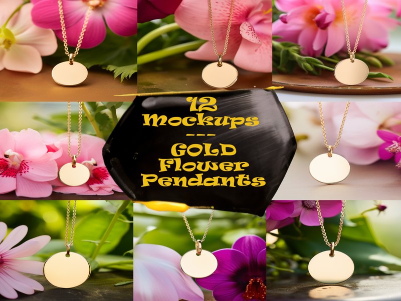 12 GOLD Disc Pendant Mockups - Jewelry (by onestopmock)