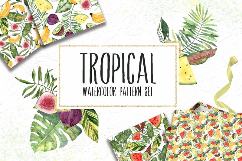 12 Watercolor Tropical Patterns Set (by CreatArtStudio)