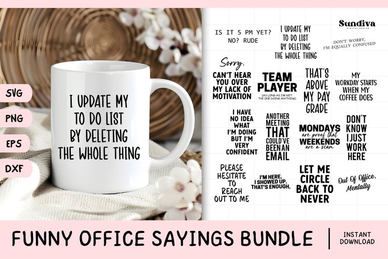 15 Funny Office Saying SVG Bundle V2 (by Sundiva Design)