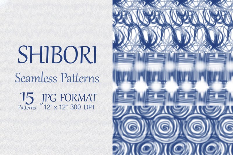 15 Shibori Seamless Patterns, Scrapbook (by FolkStyleStudio)