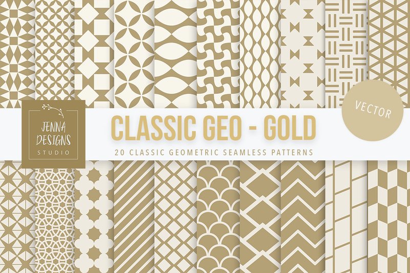 20 Classic Geometric Patterns - Gold (by Jennadesigns)