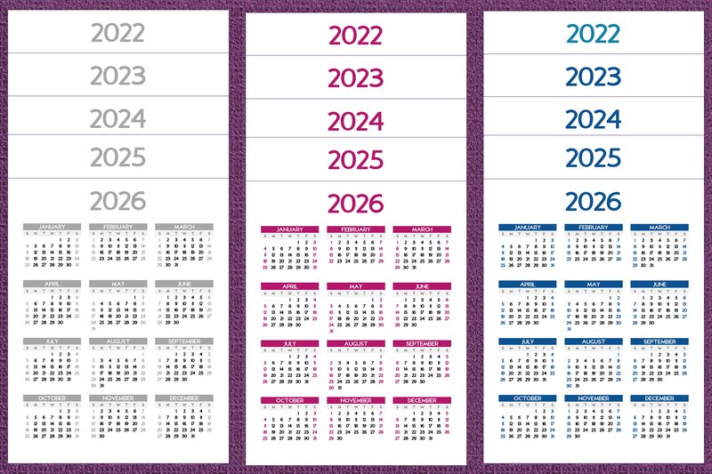 2022-2026 Five Years Calendars Printable (by Mary's Designs)