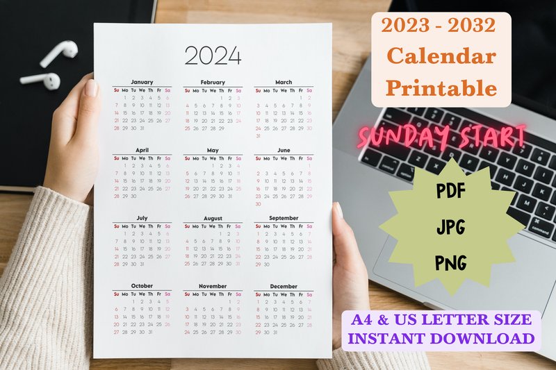 2023 - 2032 Yearly Calendars Printable (by Adalin Digital)