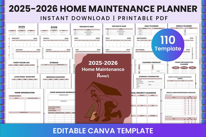 2025-2026 Home Maintenance Planner Canva (by Shumaya)