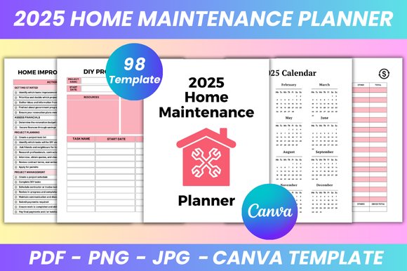 2025 Home Maintenance Planner Canva Kdp (by DIGITAL PRINT BOX)