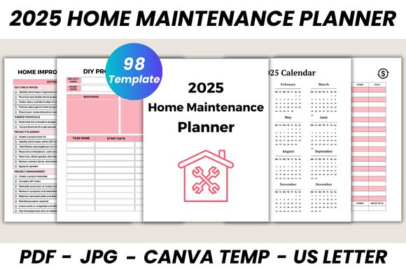 2025 Home Maintenance Planner Canva (by DIGITAL PRINT BOX)