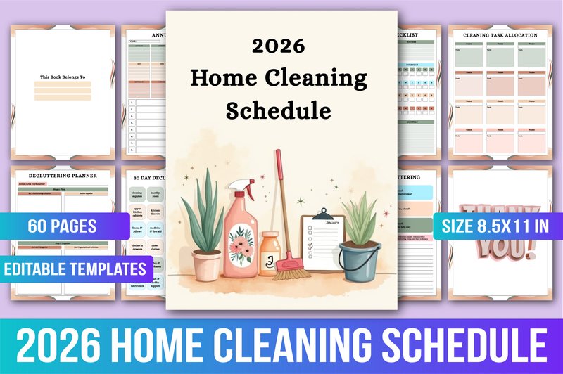 2026 Home Cleaning Schedule (by KDPMart)
