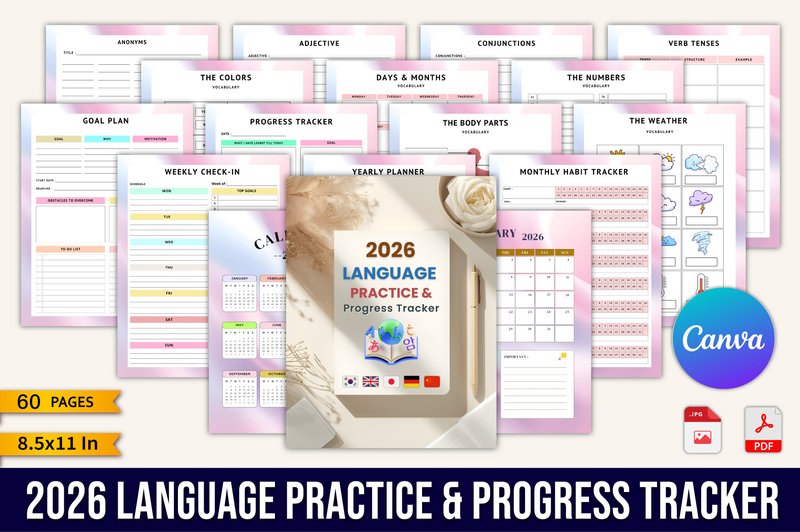2026 Language Practice Progress Tracker (by designmela01)