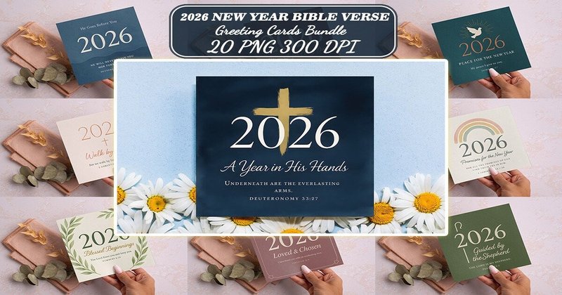 2026 New Year Bible Verse Greeting Cards Bundle (by Lazy Sun)