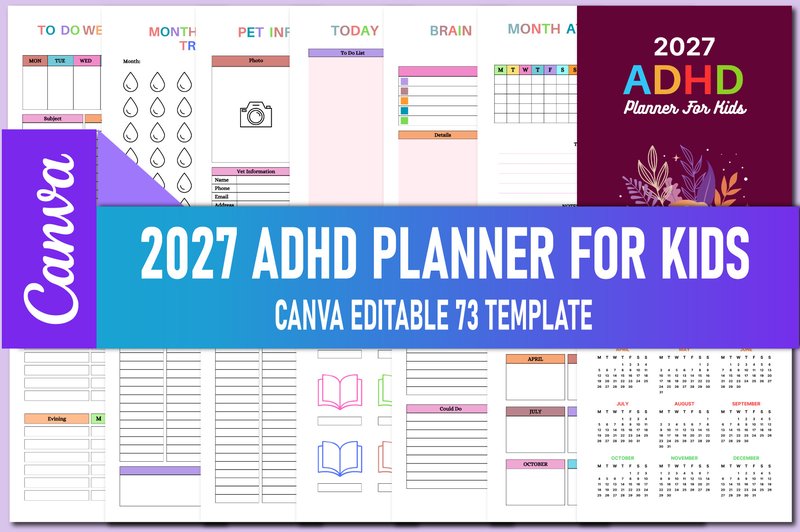 2027 ADHD Planner for Kids KDP Interiors (by rahimaartwork077)