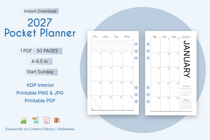 2027 Pocket Calendar Printable (by Mol Tazime)