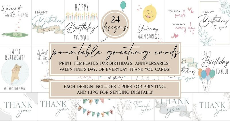 24 Greeting Cards | Printable Card Set (by RachelFredericksCreative)