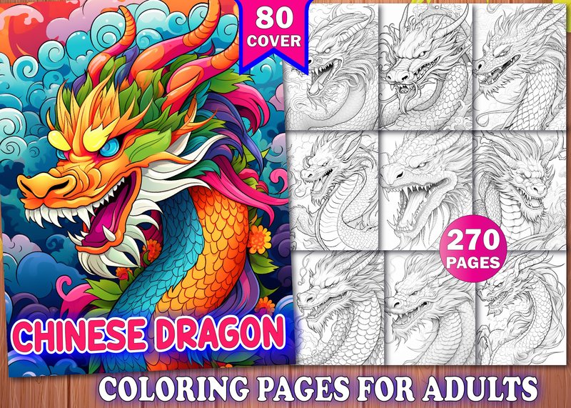 270 Chinese Dragon Coloring Pages Adults (by PLAY ZONE)