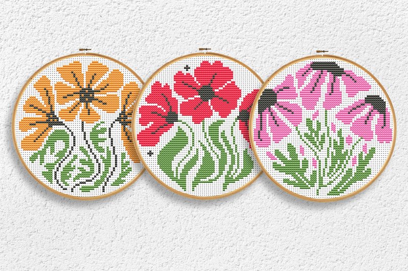 3 Floral Cross Stitch Patterns PDF Poppy (by CrossWithMe)