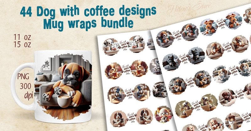 3D Dog Coffee Mug Sublimation Design Bundle (by Helene's store)