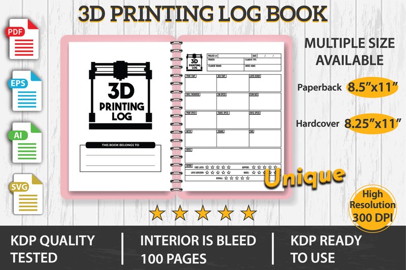 3D Printing Log Book | KDP Interior (by HandyBooks)