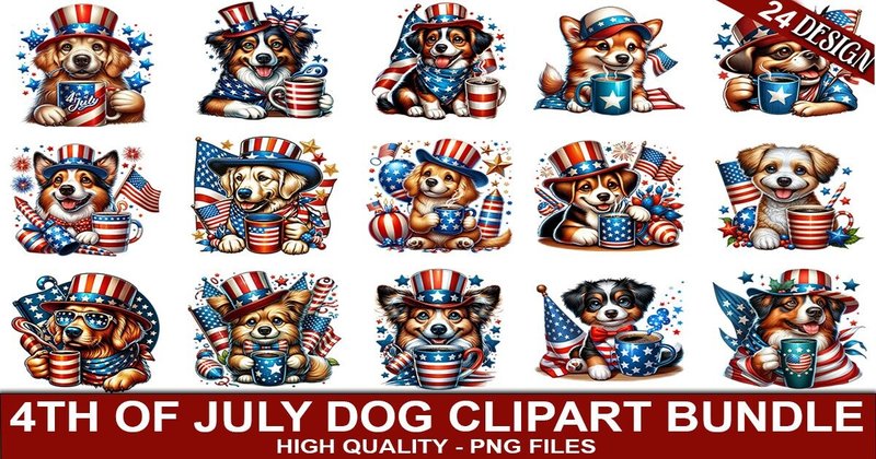 4Th of July Dog Clipart Bundle (by SVG Print design)