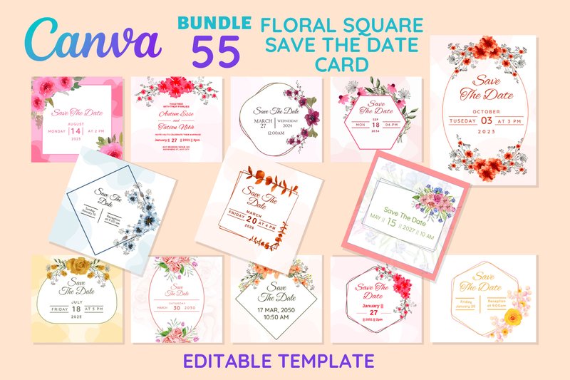 55 Floral Square Save the Date Card (by DesignConcept)
