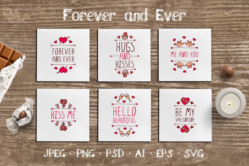 6 Hand Drawn Valentines Cards (by AV Design)