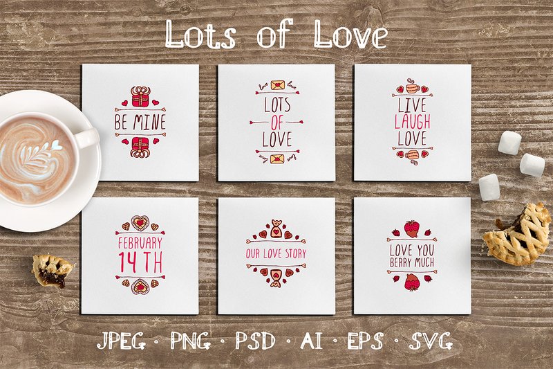 6 Hand Drawn Valentine's Cards (by AV Design)