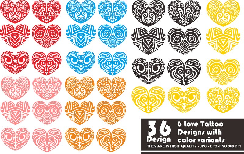 6 Love Tattoo Designs with Color Variant (by Arief Sapta Adjie)