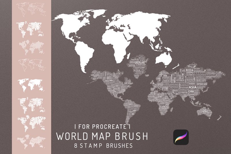 8 Procreate World Map Stamp Brush (by EfficientTools)