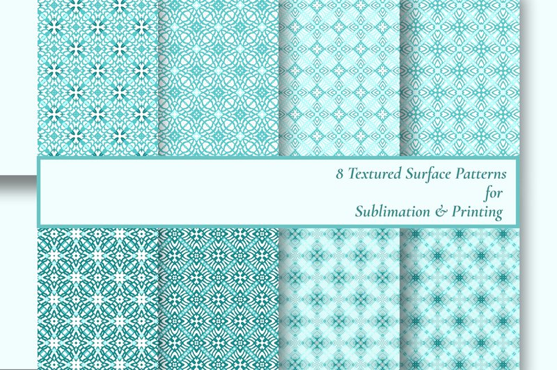 8 Teal Batik Seamless Geometric Patterns (by AdinaMelroseCreativ)
