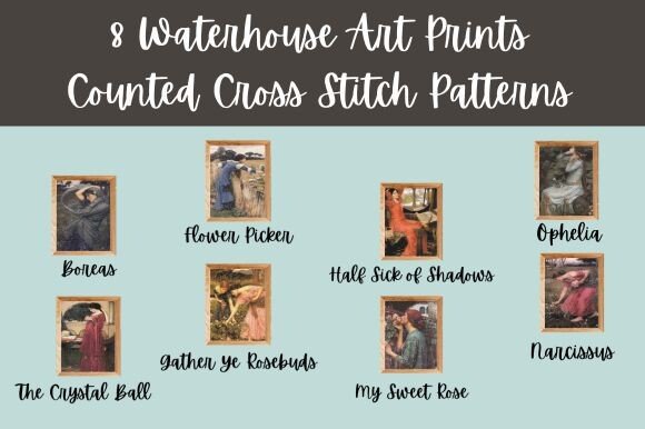 8 Waterhouse Cross Stitch Patterns (by Scrapbook Attic Studio)