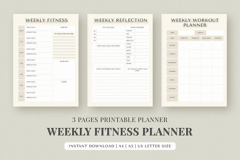 A4 A5 Weekly Fitness Printable Planner (by SnapyBiz)