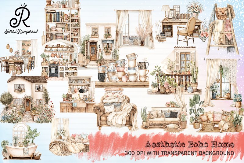 Aesthetic Boho Home Clipart (by Jafar1Rampersad)