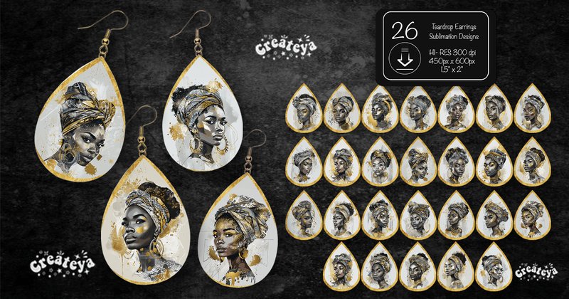 African American Earring Teardrop Bundle (by Createya Design)