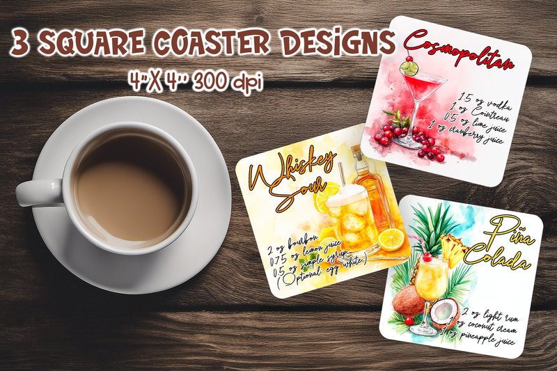 Alcohol Cocktail Recipe Coaster (by manechaeva)