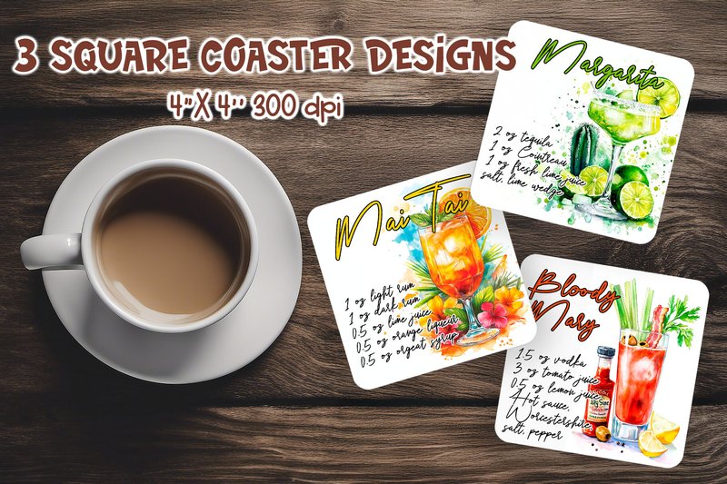 Alcohol Cocktail Sublimation Coasters (by manechaeva)