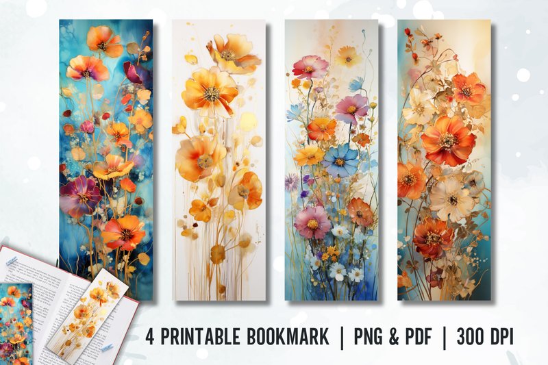 Alcohol Ink Printable Bookmark Designs (by Babydell Art)