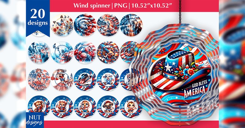 American Patriotic Wind Spinner Bundle (by natalia.kurtidi)