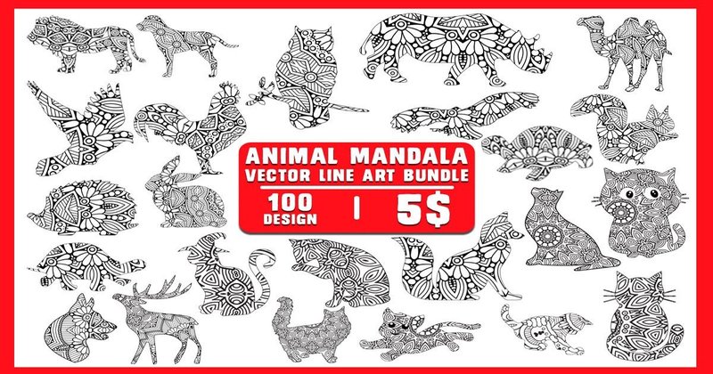 Animal Mandala Vector Line Art Bundle (by DesignHub99)