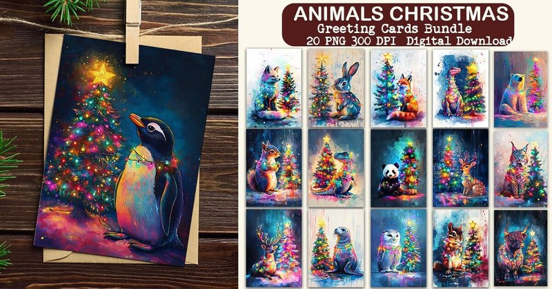 Animals Christmas Greeting Cards Bundle (by Foxmia)