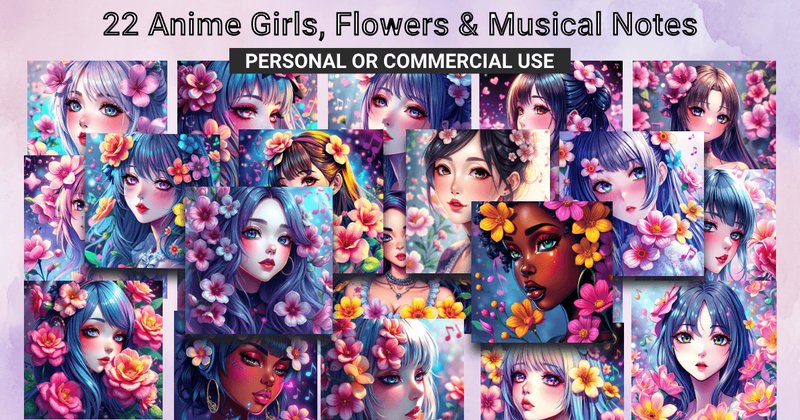 Anime Girls, Flowers & Musical Notes Bundle (by Hilton Lisa)