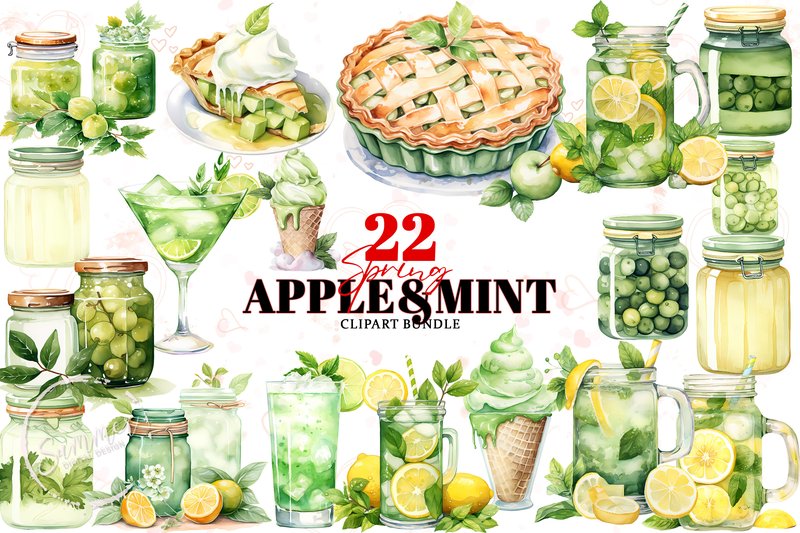 Apple & Mint Spring Cottagecore Clipart (by Summer Digital Design)