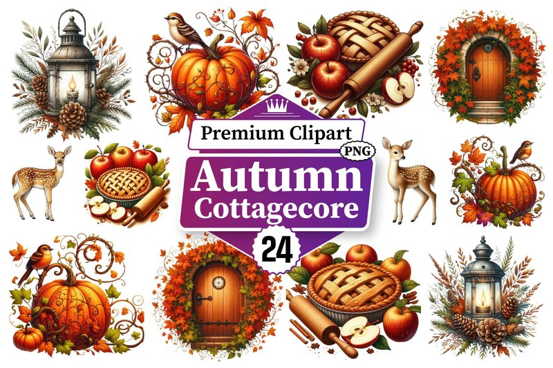 Autumn Cottagecore Clipart Bundle PNG (by Lily Prints)