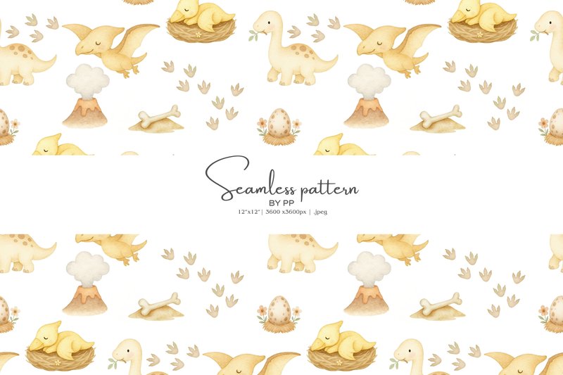 Baby Dinosaur Seamless Pattern (by Pink Studio Art)