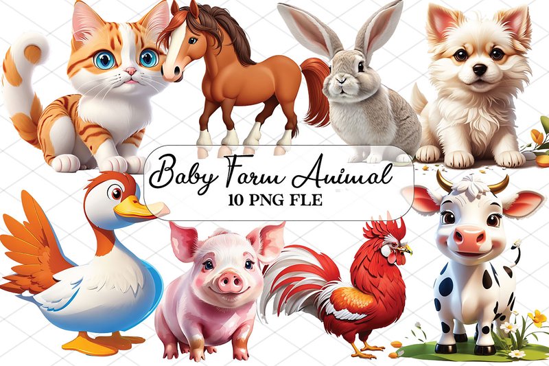 Baby Farm Animal Clipart Bundle (by Ak Artwork)