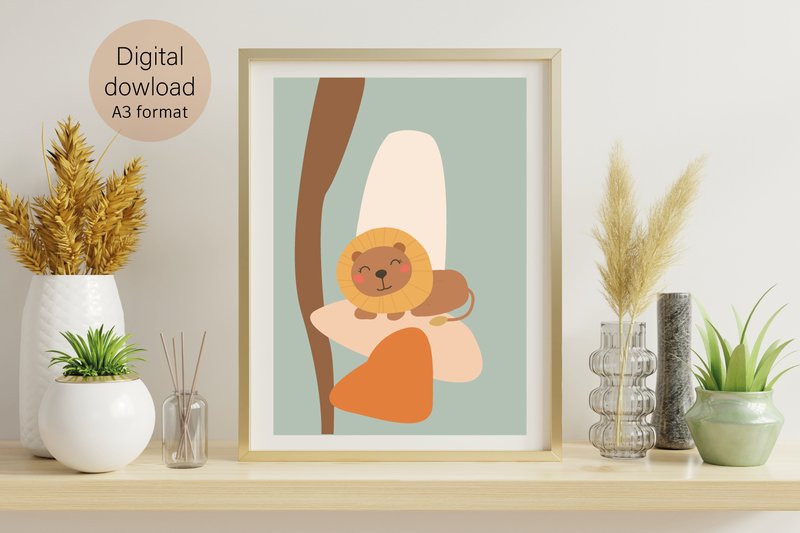 Baby Lion Poster for Boho Nursery Decor (by SleptArt)