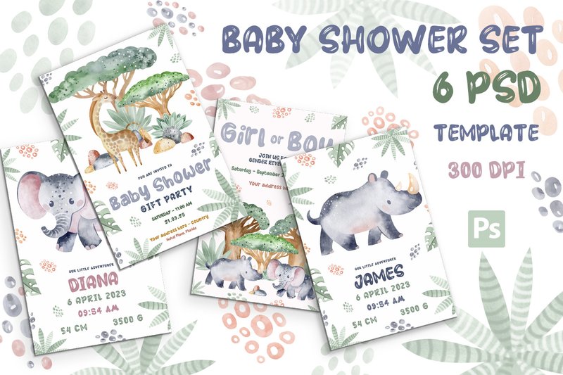 Baby Shower Invitation Watercolor Cards (by baturae7112)