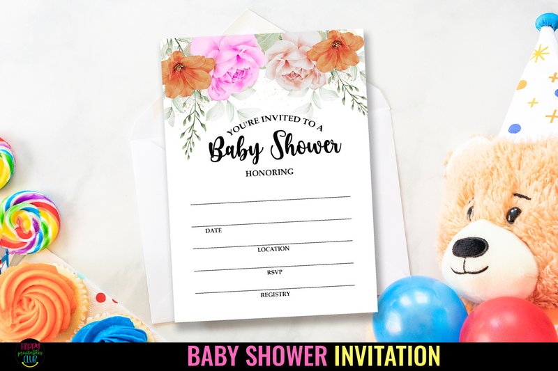 Baby Shower Party Invitations I Template (by Happy Printables Club)