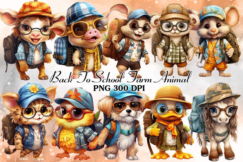 Back to School Farm Animal Clipart (by Cat Lady)