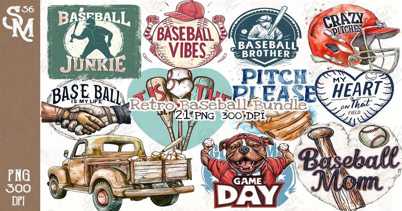 Baseball Sublimation Clipart PNG Bundle (by StevenMunoz56)