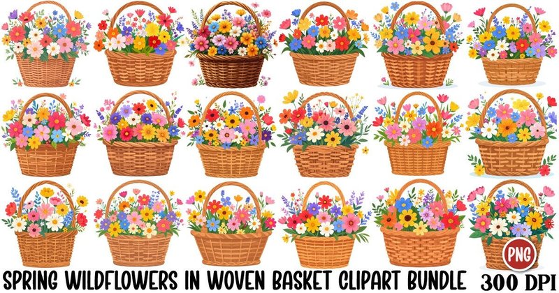 Basket of Wildflowers Clipart Bundle (by Art King @)