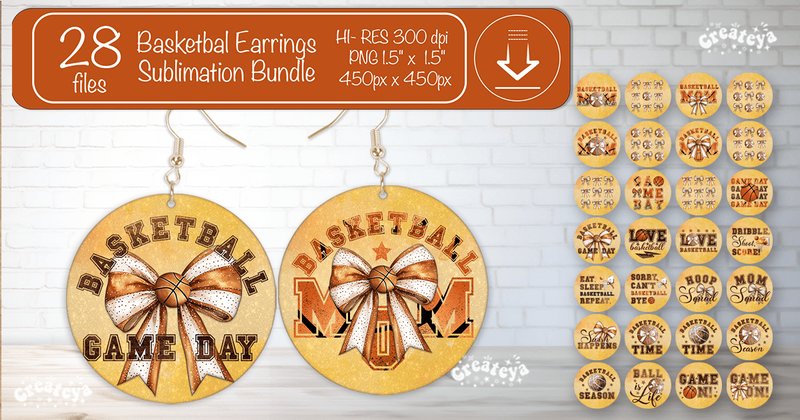 Basketball Earrings Round Earring Bundle (by Createya Design)