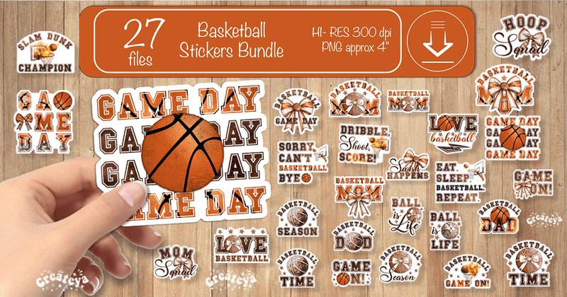 Basketball Stickers PNG Print Bundle (by Createya Design)